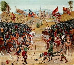 Fr 2643 f.312v Battle of Najera, 1367, from Froissart's Chronicle (vellum) | Obraz na stenu