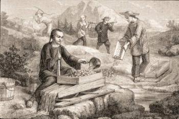 Californian Gold Prospecting in the 1860s (engraving) | Obraz na stenu