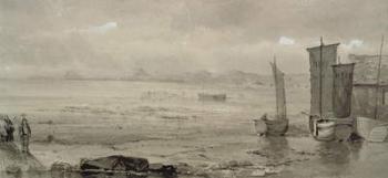 Seashore Study: Low Tide, with Fishing Boats and Fisherfolk, 19th century (watercolour) | Obraz na stenu