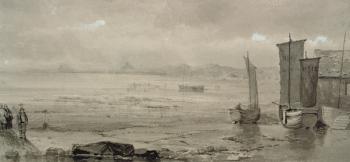 Seashore Study: Low Tide, with Fishing Boats and Fisherfolk, 19th century (watercolour) | Obraz na stenu