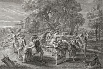 A Round Dance, after an engraving from the painting by Peter Paul Rubens. From Illustrierte Sittengeschichte vom Mittelalter bis zur Gegenwart by Eduard Fuchs, published 1909. | Obraz na stenu