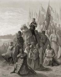 King Louis IX (1217-70) before Damietta, illustration from 'Bibliotheque des Croisades' by J-F. Michaud, 1877 (litho) | Obraz na stenu