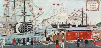Commodore Perry's Gift of a Railway to the Japanese in 1853 (woodblock print) | Obraz na stenu