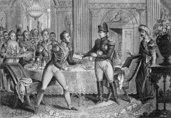 Marshal Pierre Francois Joseph Lefebvre (1755-1820) Created Duke of Dantzig by Napoleon (1769-1821) after the Siege of Dantzig, 26th May 1807 (engraving) (b/w photo) | Obraz na stenu