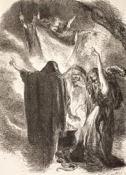 Illustration of the witches around their cauldron in Macbeth, from 'The Illustrated Library Shakespeare', published London 1890 (colour litho) | Obraz na stenu