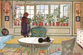 Flowers on the Windowsill, from 'A Home' series, c.1895 (w/c on paper) | Obraz na stenu