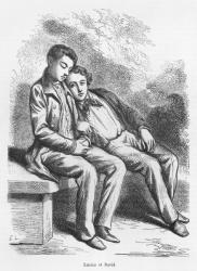 Lucien de Rubempre and David Sechard, illustration from 'Les Illusions perdues' by Honore de Balzac (engraving) (b/w photo) | Obraz na stenu