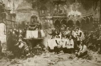 The high mass, after a painting by J. Benlliure, engraved by M. Weber, from 'Album Artistico', published c.1890 (litho) | Obraz na stenu