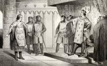 Louis VIII (1187-1226) the Lion receives an envoy from his enemy Henry III (1207-72) of England, from 'Histoire de France' by Colart, published c.1840 (engraving) | Obraz na stenu
