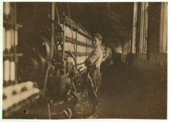 John Dempsey, 11 or 12 years old, Saturday worker in the mule-spinning room at Jackson Mill, Fiskeville, Rhode Island, 1909 (b/w photo) | Obraz na stenu