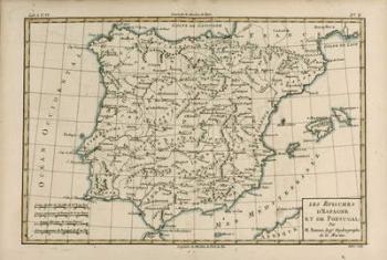 Spain and Portugal, from 'Atlas de Toutes les Parties Connues du Globe Terrestre' by Guillaume Raynal (1713-96) published Geneva, 1780 (coloured engraving) | Obraz na stenu
