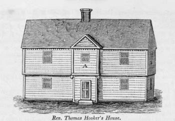 Reverend Thomas Hooker's House, from 'Connecticut Historical Collections', by John Warner Barber, 1856 (engraving) | Obraz na stenu
