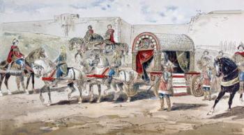 A horse-drawn royal coach of the 9th century, 1886 (colour litho) | Obraz na stenu