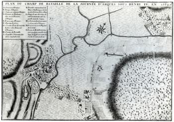 Field Plan for the Battle of Arques (engraving) (b/w photo) | Obraz na stenu