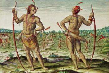 Inhabitants of Virginia, from 'Admiranda Narratio...', published by Theodore de Bry (coloured engraving) | Obraz na stenu