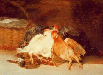 Still Life with Dead Chickens and Wicker Basket (oil on canvas) | Obraz na stenu