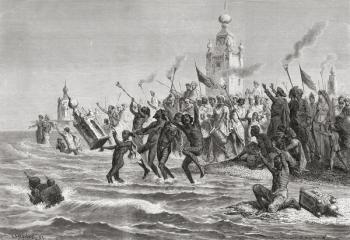 Celebrating the Moharum Festival in remembrance of the martyrdom of Imam Hussein, Bombay, India in the 19th century. | Obraz na stenu