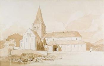 Notre Dame sur l'Eau, Domfront, Normandy, c.1820 (brown wash and graphite on paper) | Obraz na stenu