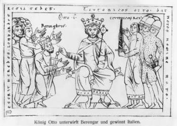 Otto I (912-73) Submitting to Berenger II (900-66) and the Triumph of Italy, from 'Chronique Othonique' (vellum) (b/w photo) (facsimile) | Obraz na stenu