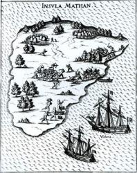 Ferdinand Magellan (c.1480-1521) Fighting Natives on Mactan Island in 1521 (engraving) (b/w photo) | Obraz na stenu