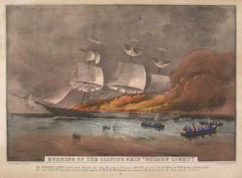 Burning of the Clipper Ship, 'Golden Light', (litho) | Obraz na stenu