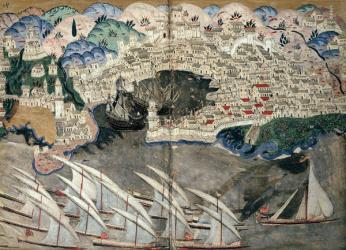 The Ottoman Fleet Blocking the Port of Marseille in 1454 (vellum) | Obraz na stenu