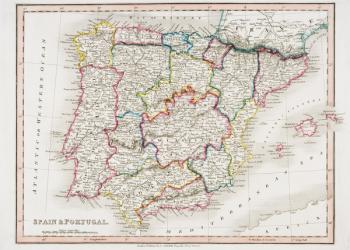 Map of Spain and Portugal, from 'Smith's General Atlas', published by C. Smith Mapseller, London in 1850 (colour litho) | Obraz na stenu