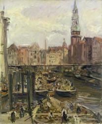 Floating Market on a canal in Hamburg, 1905 (oil on canvas) | Obraz na stenu
