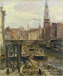 Floating Market on a canal in Hamburg, 1905 (oil on canvas) | Obraz na stenu