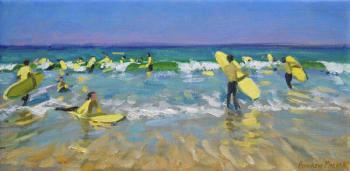 Surf School at St. Ives (oil on canvas) | Obraz na stenu