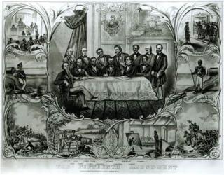 The Fifteenth Amendment, signed by President Ulysses S. Grant (1822-85) March 1870 (litho) (b&w photo) | Obraz na stenu