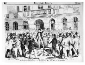 Revolt in Vienna on 30th March 1848, illustration from 'Illustrierte Zeitung' (engraving) (b/w photo) | Obraz na stenu