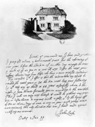 Facsimile of a letter illustrating the house in which Locke (1632-1704) was born in Wrington, Somerset (pen & ink on paper) | Obraz na stenu