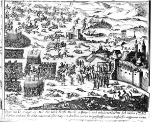 Defenestration of Prague, 1618 (engraving) (b/w photo) | Obraz na stenu