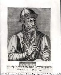 Portrait of Johannes Gutenberg (c.1400-68) (engraving) (b/w photo) | Obraz na stenu