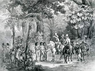 Meeting of the Indians with the European Explorers from 'Picturesque Voyage to Brazil', 1827-35 (engraving) | Obraz na stenu