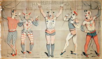 Five Celebrated Clowns Attached to Sands, Nathan & Co.'s Circus, 1856 (coloured woodcut) | Obraz na stenu