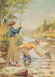 Couple Fishing on a River | Obraz na stenu