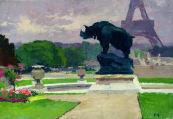 The Trocadero Gardens and the Rhinoceros by Jacquemart (oil on canvas) | Obraz na stenu