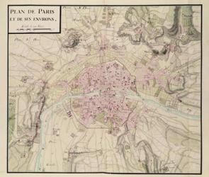 Map of Paris and its Surroundings, from 'Oisivetes' (colour engraving) | Obraz na stenu
