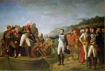 Farewell of Napoleon I (1769-1821) and Alexander I (1777-1825) after the Peace of Tilsit, 9th July 1807 (oil on canvas) | Obraz na stenu