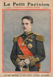 Portuguese Revolution, King Manuel II of Portugal has just been dethroned, front cover illustration from 'Le Petit Parisien', supplement litteraire illustre, 16th October 1910 (photolitho) | Obraz na stenu