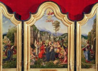 The Holy Family with Saint Catherine and Saint Barbara (oil on panel) | Obraz na stenu