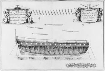 Cross-section of a vessel lined inside, illustration from the 'Atlas de Colbert', plate 24 (pencil & w/c on paper) (b/w photo) | Obraz na stenu
