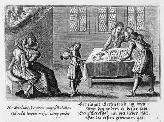 People Playing Backgammon (engraving) (b/w photo) | Obraz na stenu