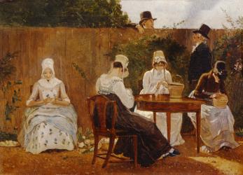 The Chalon Family in their London Town Garden, early 1800s (oil on Academy board) | Obraz na stenu