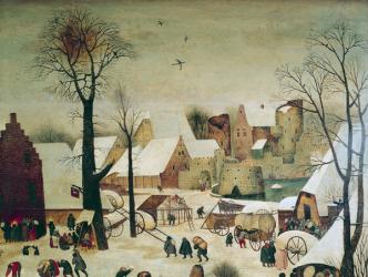 The Census at Bethlehem, detail of the houses and fortifications (oil on panel) | Obraz na stenu