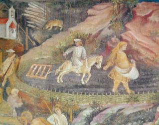 The Month of April, detail of ploughing, c.1400 (fresco) | Obraz na stenu