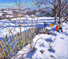 Red and orange sledges,Derbyshire, 2017,(oil on canvas) | Obraz na stenu