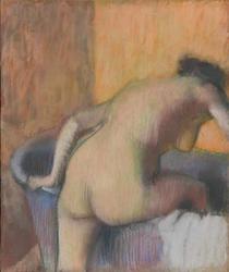 Bather Stepping into a Tub, c.1890 (pastel and charcoal on blue laid paper mounted on backing board) | Obraz na stenu